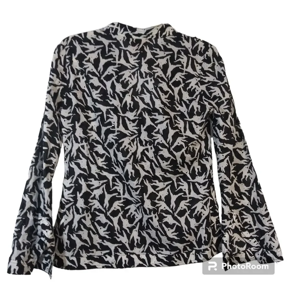 Tory Burch Black White Swinging Monkey Blouse Top Size 0